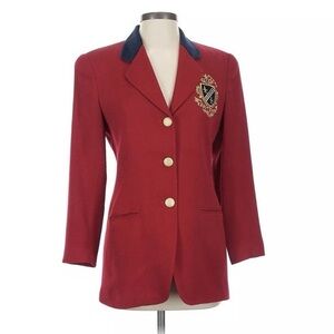 Jones New York Vintage Red with Gold Crescent Blazer with Gold Buttons